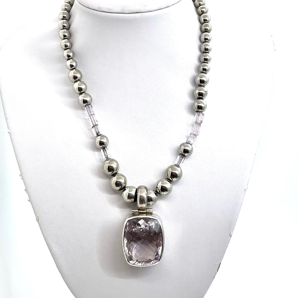 Sterling Large Amethyst Pendant Necklace